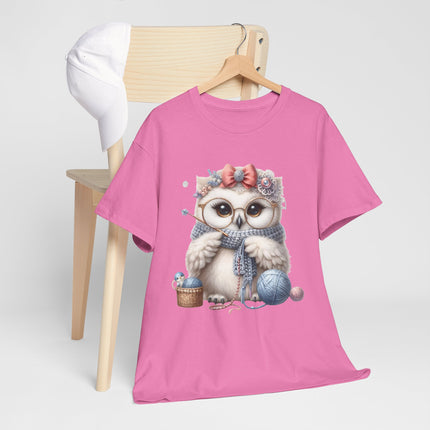 Cute Knitting Owl T-Shirt, Adorable Owl with Yarn and Needles, Cozy Craft Lover Gift Tee, Crochet Knitter Graphic Shirt