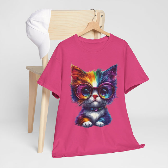 Colorful Glasses Kitten T-Shirt — Cute Rainbow Cat Graphic Tee