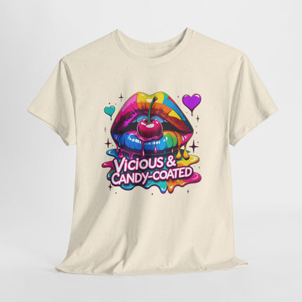 Graphic Tee — Vicious & Candy-Coated Rainbow Lips Cherry Design