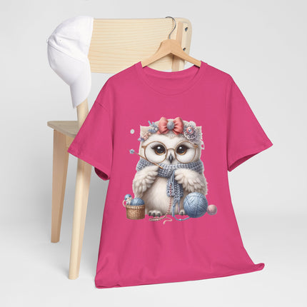 Cute Knitting Owl T-Shirt, Adorable Owl with Yarn and Needles, Cozy Craft Lover Gift Tee, Crochet Knitter Graphic Shirt