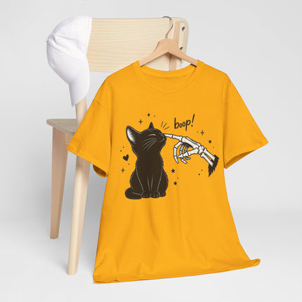 Cat Boop T‑Shirt — Black Cat & Skeleton Hand Boop Graphic Tee