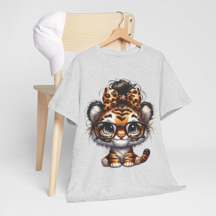 Cute Baby Tiger Tee — Adorable Glasses & Bow Graphic Shirt