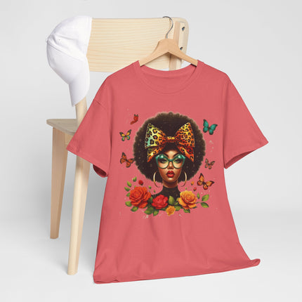 Afro Butterfly Floral Tee — Retro Afro Girl Graphic T-Shirt