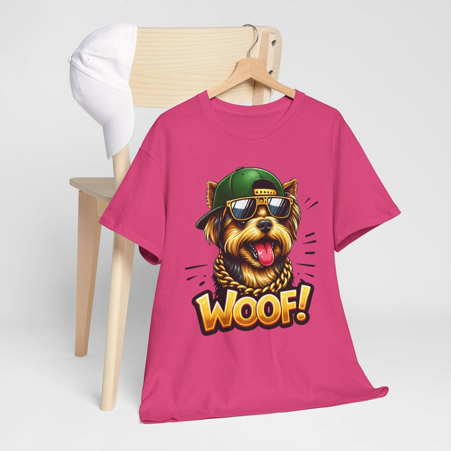 Woof! Cool Yorkie Graphic Tee — Retro Pup with Sunglasses & Cap