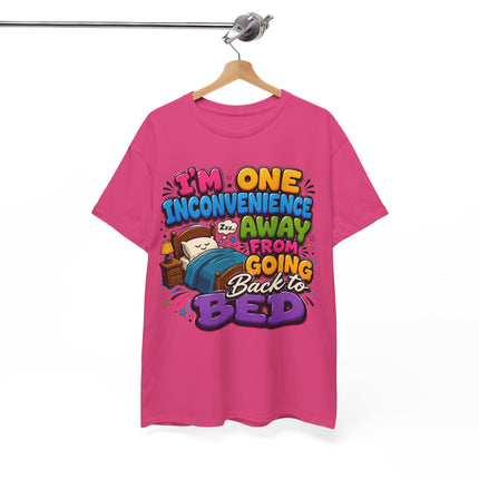 I'm One Inconvenience Away From Going Back to Bed T-Shirt | Funny Sleepy Cartoon Tee