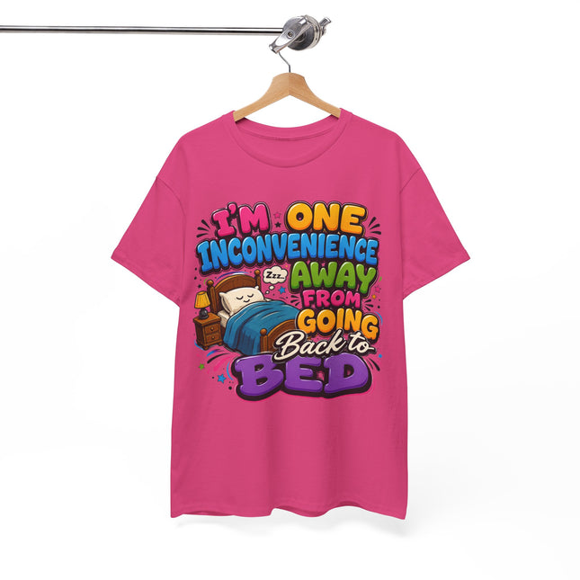 I'm One Inconvenience Away From Going Back to Bed T-Shirt | Funny Sleepy Cartoon Tee