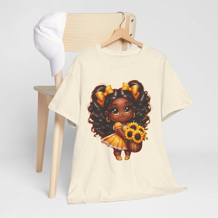 Girl with Sunflowers T-Shirt — Cute African American Girl Graphic Tee