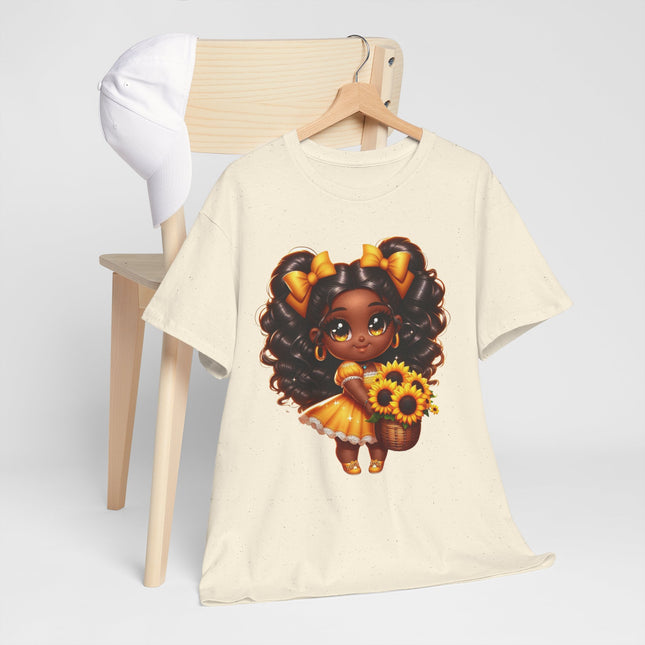 Girl with Sunflowers T-Shirt — Cute African American Girl Graphic Tee
