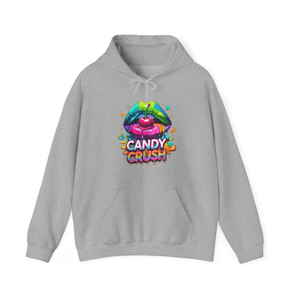 Candy Crush Graphic Hoodie — Colorful Lip & Heart Candy Design