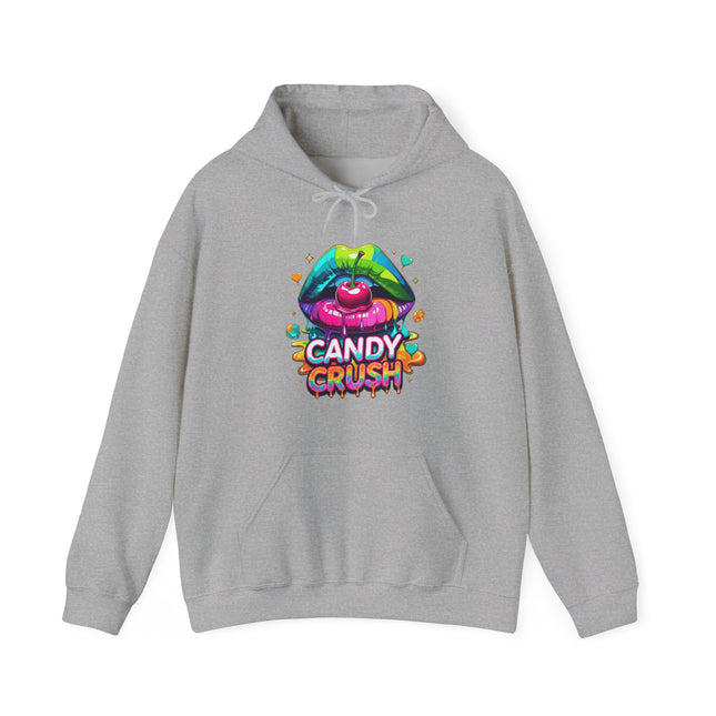 Candy Crush Graphic Hoodie — Colorful Lip & Heart Candy Design