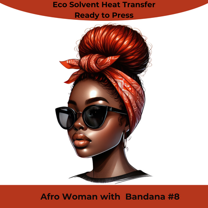 Afro Woman with Bandana #8 Eco Solvent Heat Transfer by Style Junction Custom Digital Designs, vibrant and exclusive wearable art.
