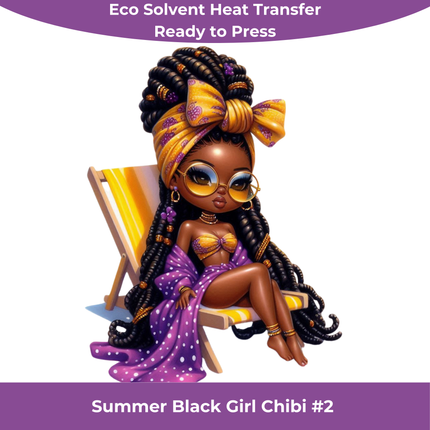 Summer Black Chibi Girl #2 Eco Solvent Heat Transfers & Ready to Press