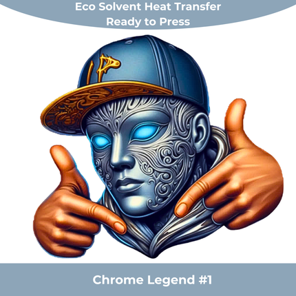 Chrome Glow Mask #1 by Style Junction Custom Digital Designs features a vibrant, detailed metallic face with glowing eyes and hip cap.