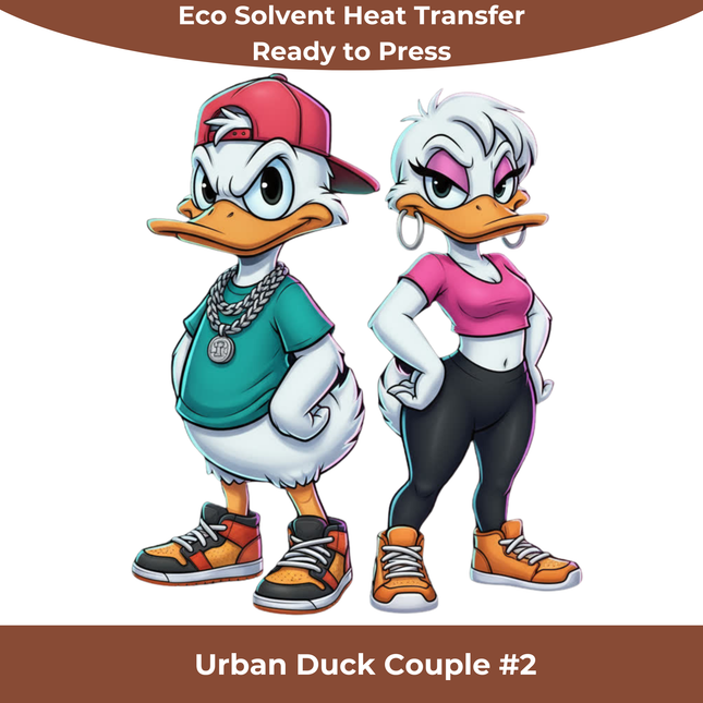 Urban Duck Couple #2 ready to press eco solvent heat transfer by Style Junction Custom Digital Designs, vibrant and exclusive artwork.