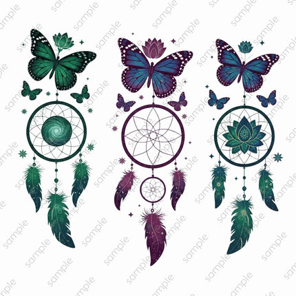 Boho Butterfly Dreamcatcher Trio PNG Instant Download Stylish Clipart High Resolution Design