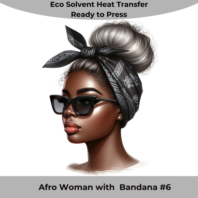 Afro Woman with Bandana #6 ready to press PNG design by Style Junction Custom Digital Designs, exclusive creative artwork.