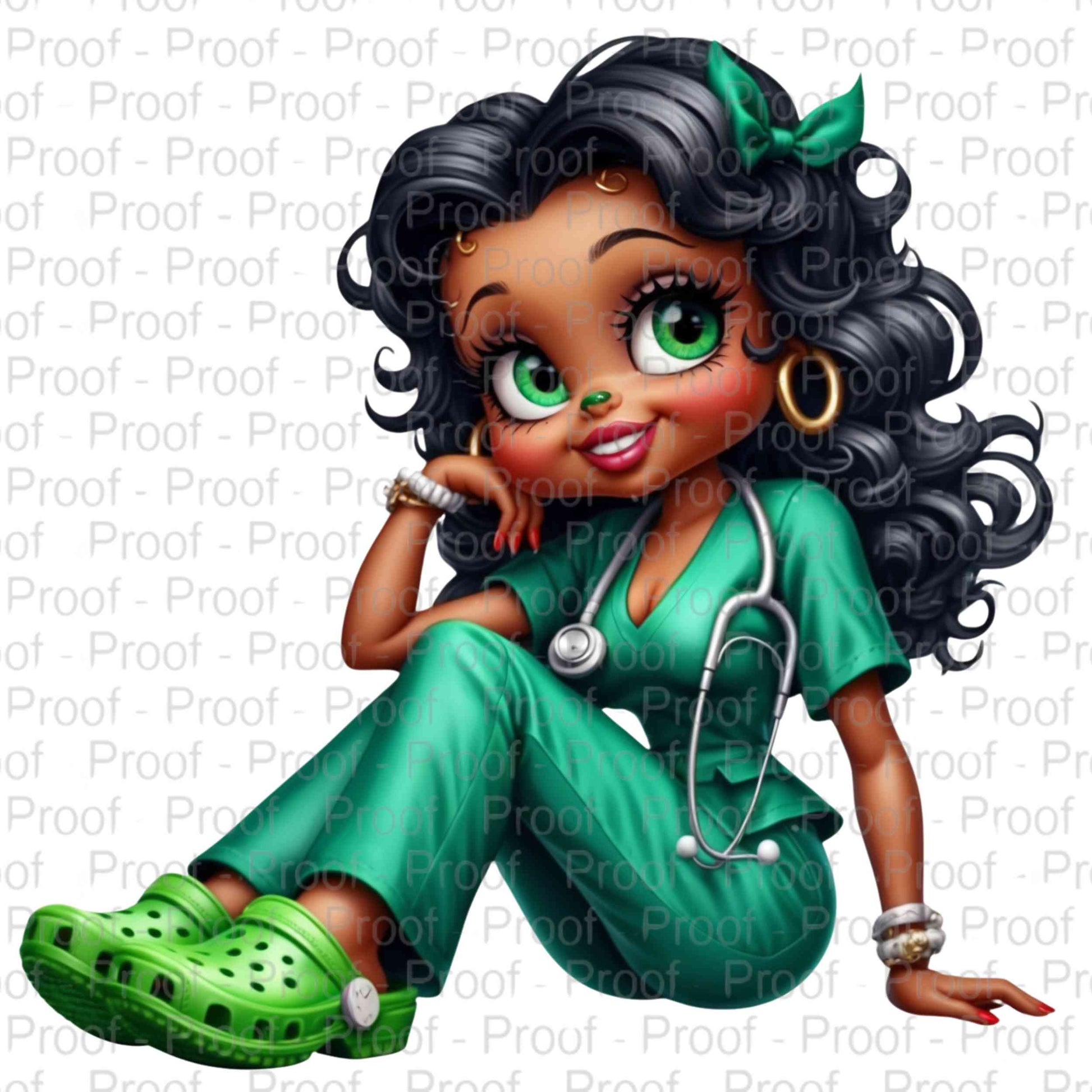 Chic Nurse Doll in Green Scrubs Betty Boop-Exclusive Image Vault Collection-4 Digital Files Digital File Style-Junction Custom Designs & Prints