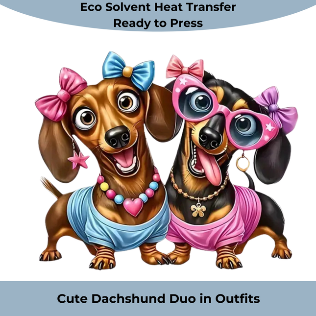 Cute Dachshund Duo in Outfits – Eco Solvent Heat Transfers & Ready to Press