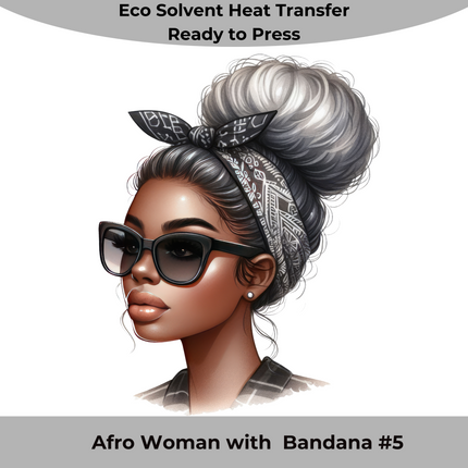 Afro Woman with Bandana #5 Eco Solvent Heat Transfer by Style Junction Custom Digital Designs, exclusive ready to press PNG design.