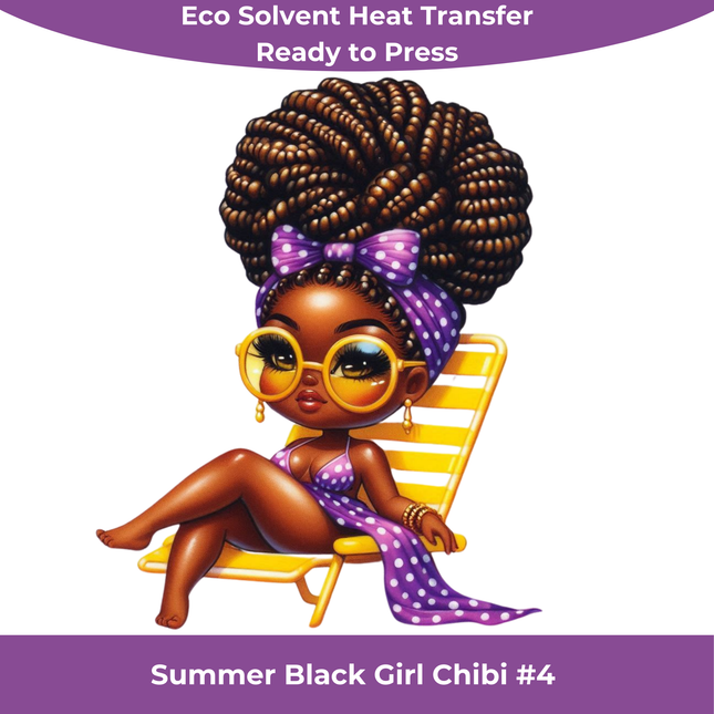 Summer Black Chibi Girl #4 Eco Solvent Heat Transfers & Ready to Press