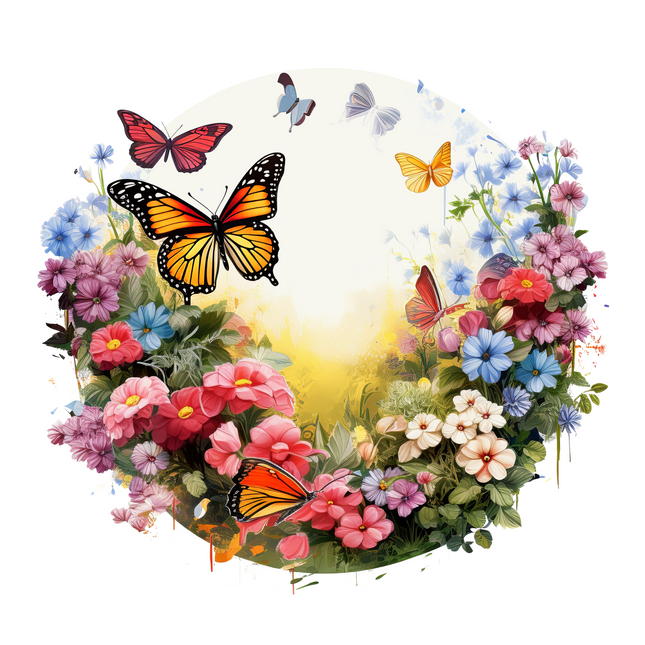 Butterfly Garden Circle DTF Heat Transfers DTF Transfers Style Junction – Custom Digital Designs & Apparel