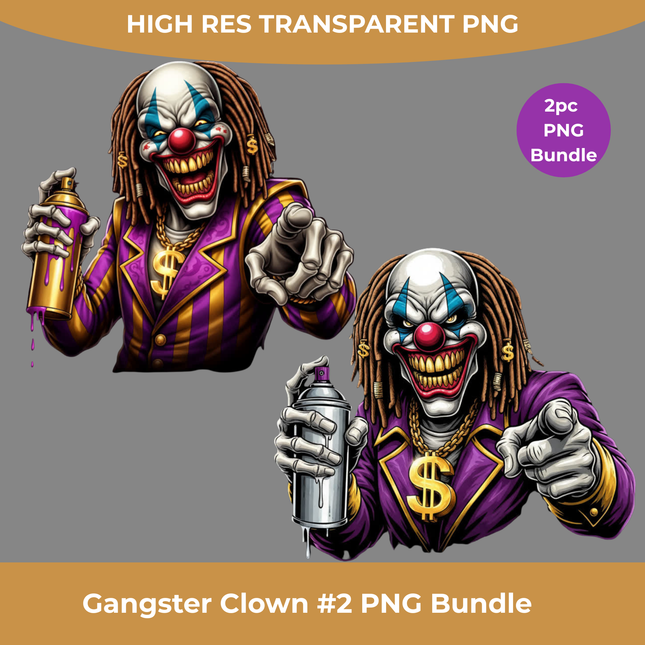 Gangster Purple Clown #2 PNG Bundle by Style Junction Custom Digital Designs, exclusive creative artwork for apparel and crafts.