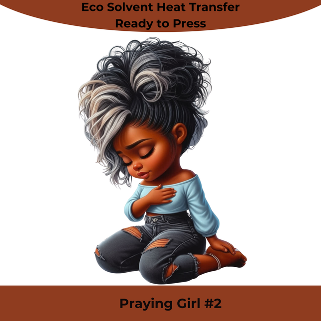 Praying Girl #2 Eco Solvent Heat Transfer by Style Junction Custom Digital Designs, exclusive ready to press creative artwork.