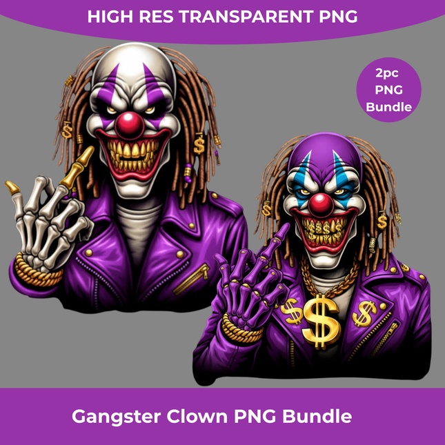 Gangster Purple Clown PNG bundle by Style Junction Custom Digital Designs featuring exclusive, edgy digital art for creative projects.