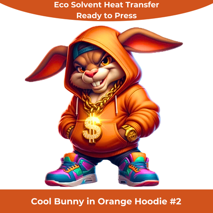 Cool Bunny in Orange #2 PNG design by Style Junction Custom Digital Designs, edgy ready to press heat transfer artwork.