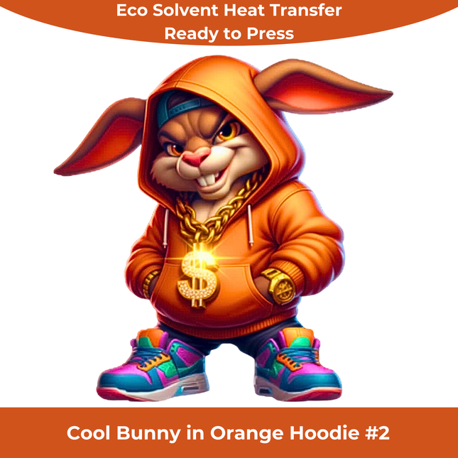Cool Bunny in Orange #2 PNG design by Style Junction Custom Digital Designs, edgy ready to press heat transfer artwork.