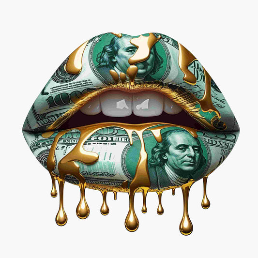 Money Lips Gold Drip Design Options-DTF Heat Transfers