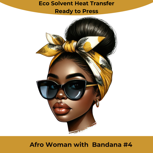 Afro Woman with Bandana #4 Eco Solvent Heat Transfer by Style Junction Custom Digital Designs, vibrant ready-to-press PNG.