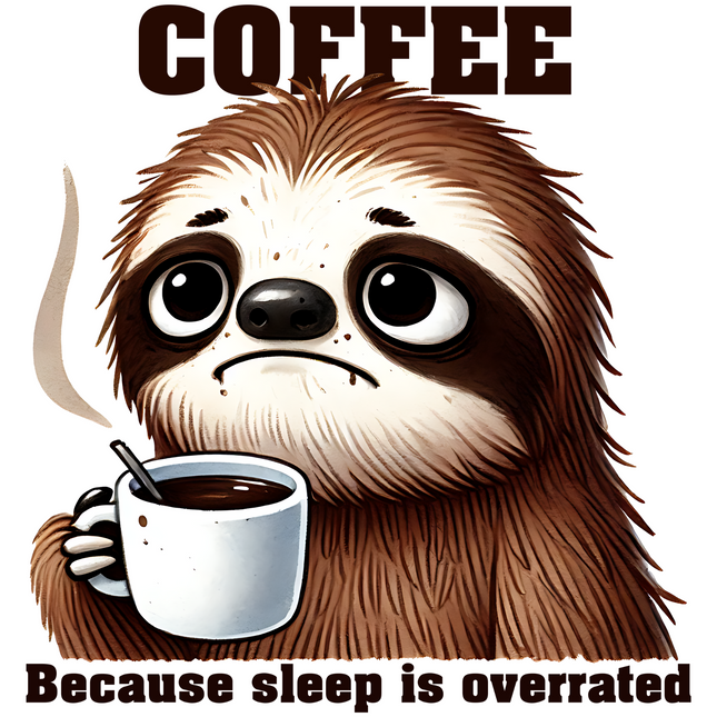 Sleep Is Overrated Sloth Coffee – DTF Heat Transfers DTF Transfers Style Junction – Custom Digital Designs & Apparel