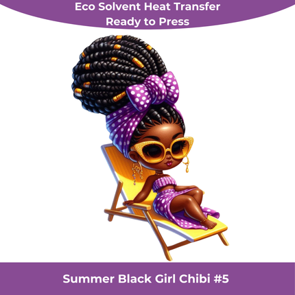 Summer Black Chibi Girl #5 Eco Solvent Heat Transfers & Ready to Press