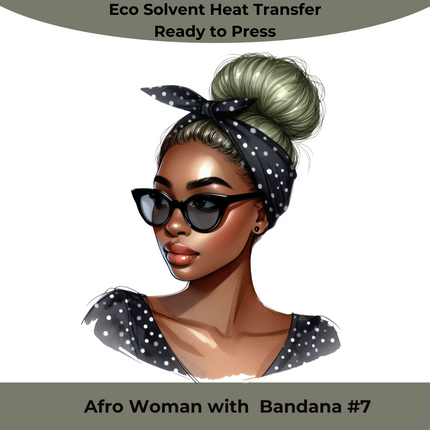 Afro Woman with Bandana #7 by Style Junction Custom Digital Designs, vibrant ready to press PNG for creative apparel graphics.