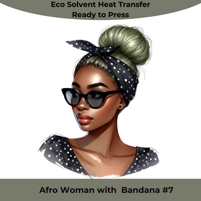 Afro Woman with Bandana #7 by Style Junction Custom Digital Designs, vibrant ready to press PNG for creative apparel graphics.
