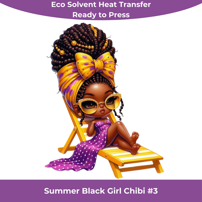 Summer Black Chibi Girl #3 Eco Solvent Heat Transfers & Ready to Press