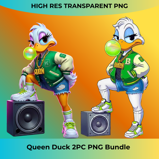 Queen Duck 2PC PNG Bundle featuring hip hop style duck characters in varsity jackets by Style Junction Custom Digital Designs.