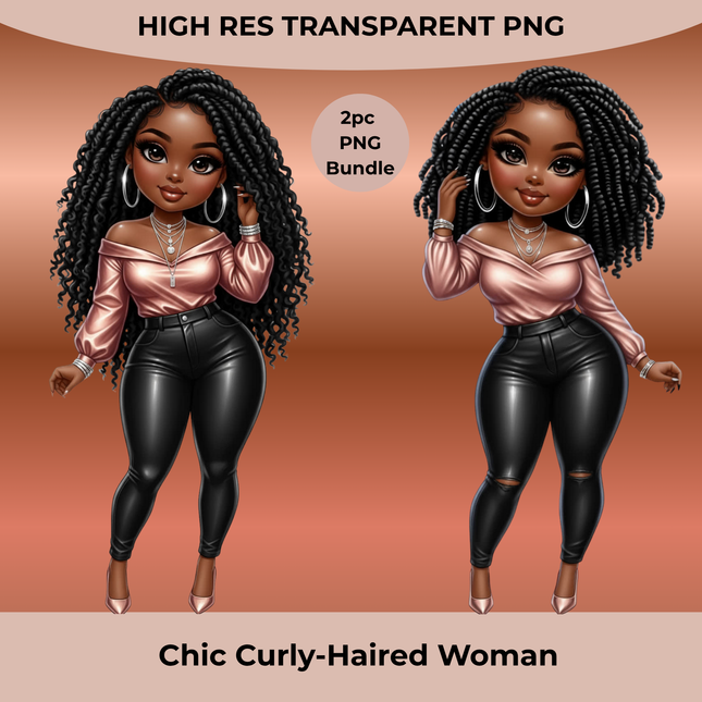 Chic Curly-Haired Woman 2pc PNG Bundle by Style Junction Custom Digital Designs, exclusive creative apparel graphic files.