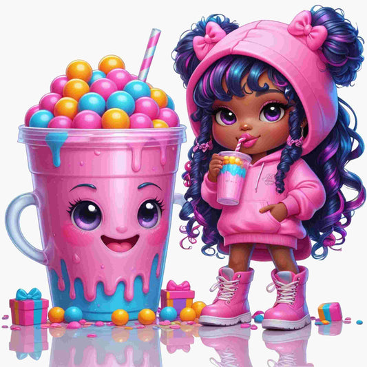 Candy Cutie Girl Drink Set of 4-DTF Heat Transfers DTF Transfers Style Junction – Custom Digital Designs & Apparel 1 Pocket 4 x 4