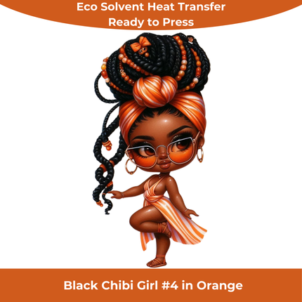 Black Chibi Girl #4 in Orange Eco Solvent Heat Transfers & Ready to Press