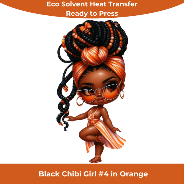 Black Chibi Girl #4 in Orange Eco Solvent Heat Transfers & Ready to Press