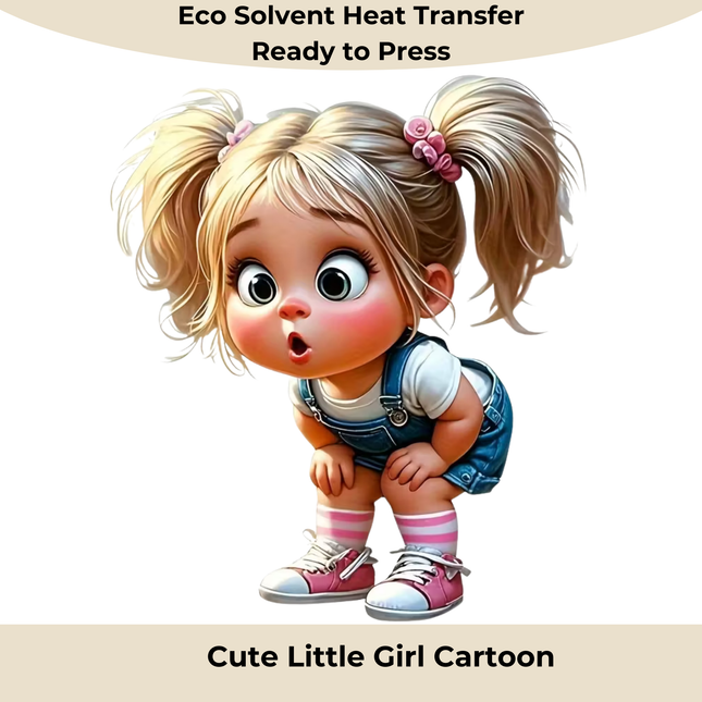 Cute Little Girl Cartoon Eco Solvent Heat Transfer by Style Junction Custom Digital Designs, vibrant and ready to press apparel graphic.