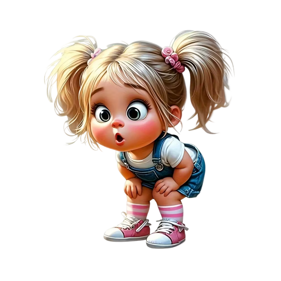 Cute Little Girl Cartoon Eco Solvent Heat Transfer by Style Junction Custom Digital Designs, vibrant and ready to press apparel graphic.