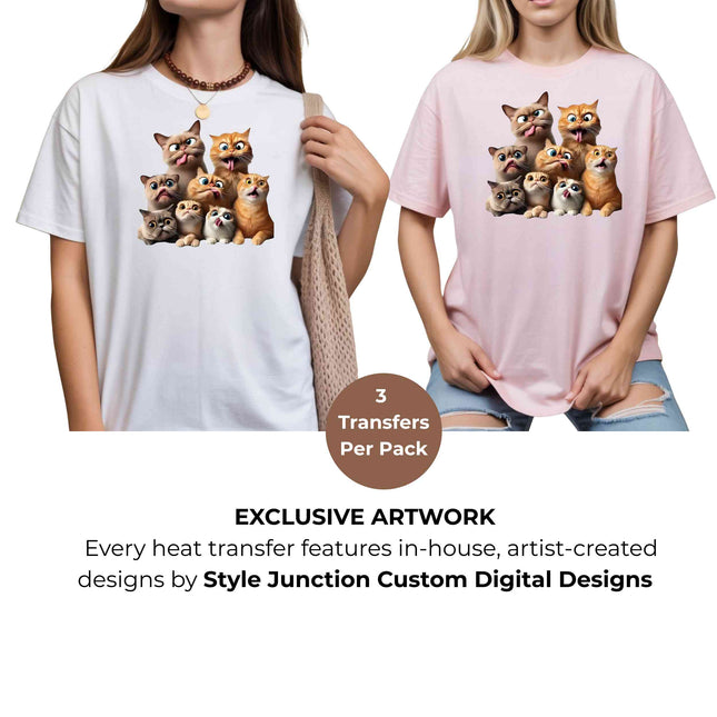 Crazy Cat Squad Heat Transfers 3-Pack, Ready to Press, Vibrant Long-Lasting Prints  (Iron-On Transfers Only)