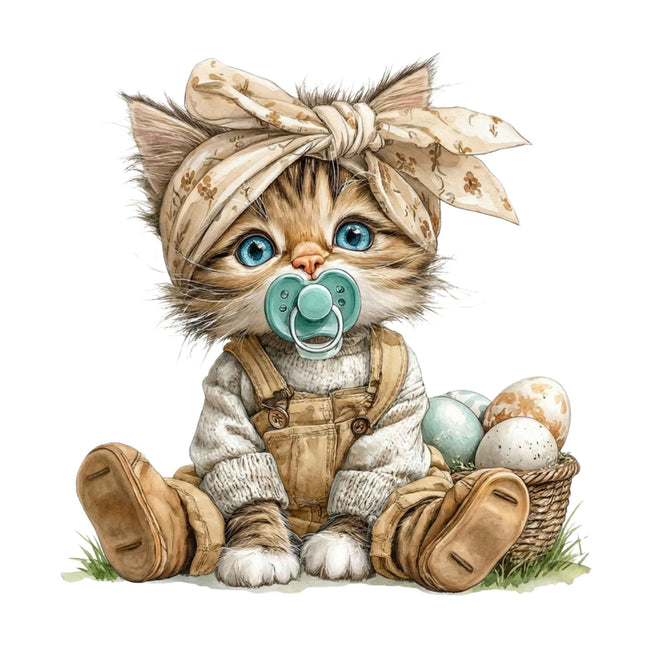 Baby Bunny Kitten 9-Piece Bundle for Crafters & DIY – 3 Eco-Solvent + 3 Sublimation Transfers (Ready to Press) + 3 Matching 2” Stickers