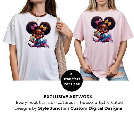 Sweet Pop Princess 🍭 Heat Transfers 3-Pack, Ready to Press, Vibrant Long-Lasting Prints (Iron-On Transfers Only)