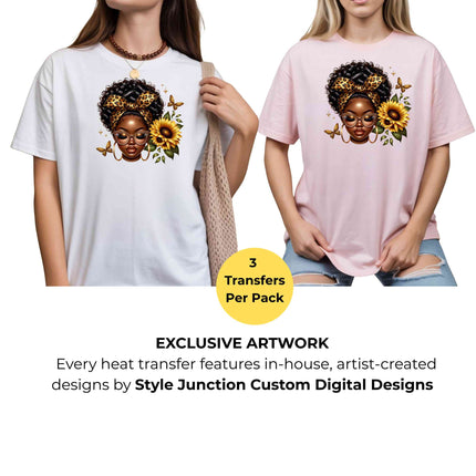 Sunflower Queen Elegance Heat Transfers 3-Pack, Ready to Press, Vibrant Long-Lasting Prints  (Iron-On Transfers Only)