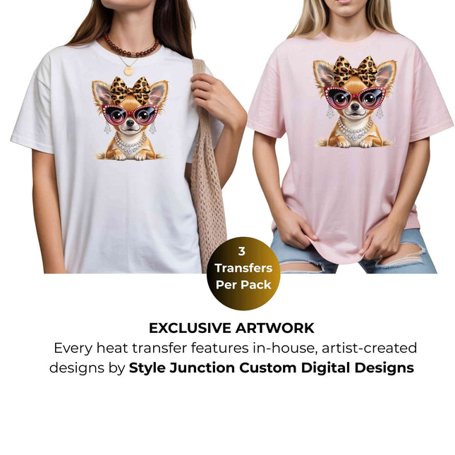 Leopard Luxe Chihuahua Heat Transfers 3-Pack, Ready to Press, Vibrant Long-Lasting Prints  (Iron-On Transfers Only)