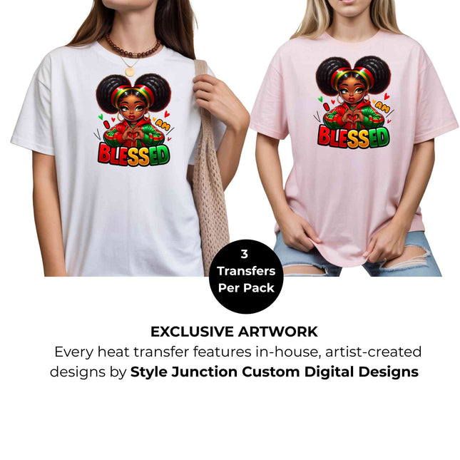 I Am Blessed Heat Transfers 3-Pack, Ready to Press, Vibrant Long-Lasting Prints (Iron-On Transfers Only)